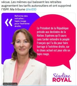 , Ségolène Royal sur la réforme des retraites : « Un tapis rouge pour l&rsquo;extrême droite